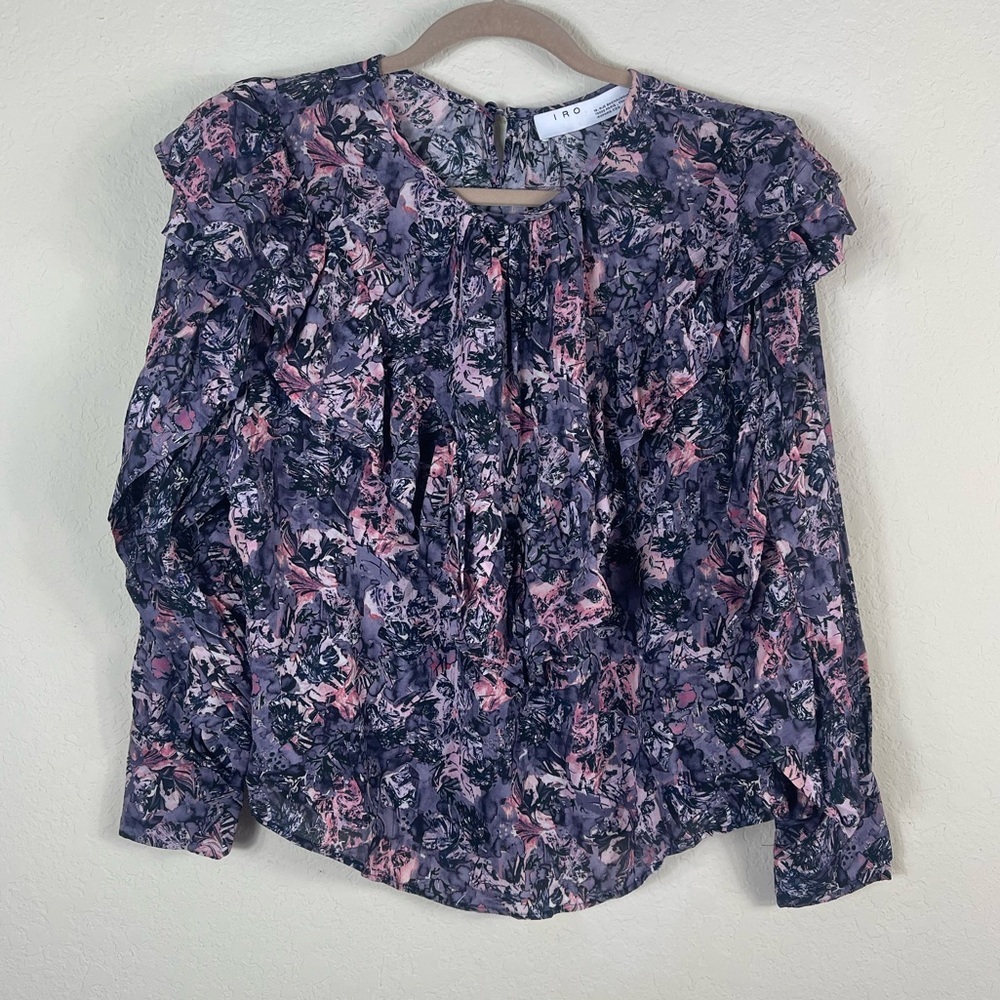 IRO Floral Ruffle Long Sleeve Top Viscose Size 38 US 2